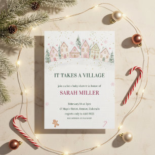 Snowy Village Winter Baby Shower Invitation
