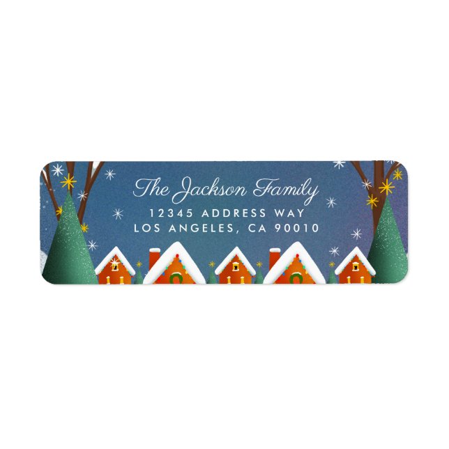 Snowy Village Winter Christmas Return Address (Front)