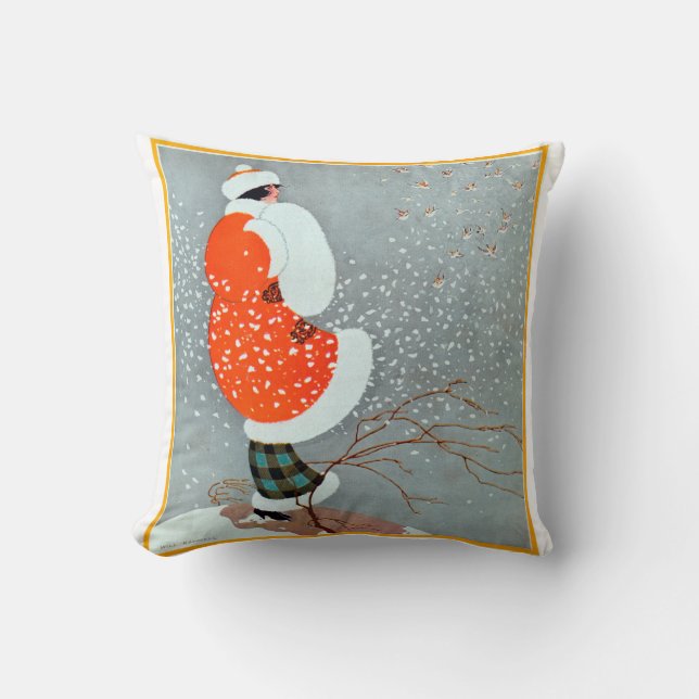 Snowy Vintage 1920s Throw Pillow (Front)