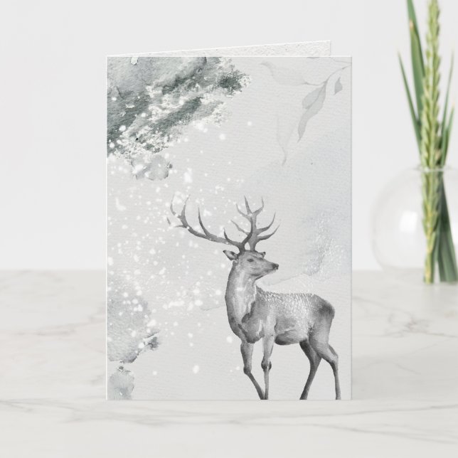 Snowy Watercolor Peaceful Deer Card (Front)