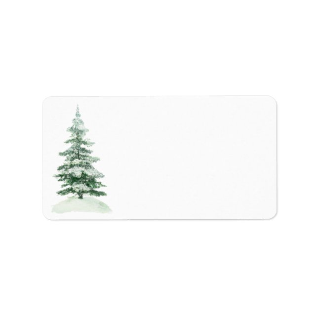 Snowy Watercolor Pine Tree Blank DIY Print Address Label (Front)