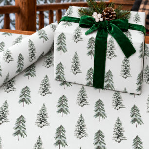 Snowy Watercolor Winter Woodland Trees Large Scale Wrapping Paper