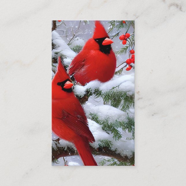 Snowy Whimsical Christmas Cardinal Business Card (Front)