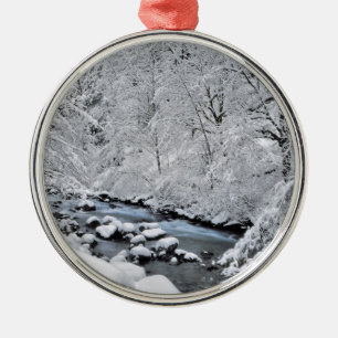 Snowy white creek scenic, Oregon Metal Ornament