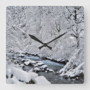 Snowy white creek scenic, Oregon Square Wall Clock