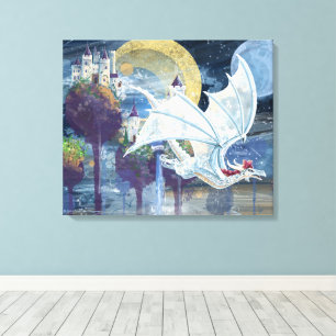 Snowy White Dragon Guardian Art Canvas Print