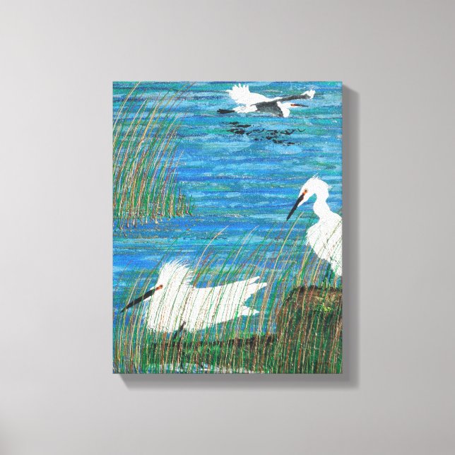 Snowy white egret "estuary" canvas print (Front)
