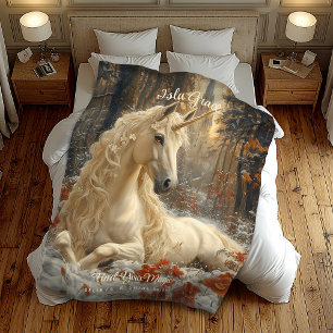 Snowy White Unicorn Winter Fairytale Castle Fleece Blanket