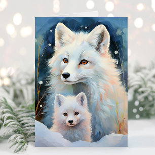 Snowy Winter Arctic Fox Modern Art Card