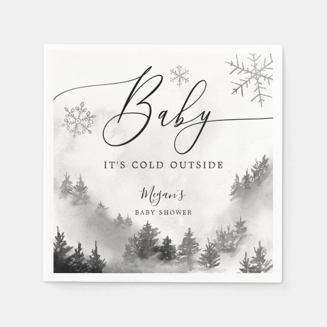 Snowy Winter Baby Shower Grey Snowflakes  Napkin (Front)
