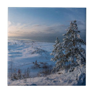 Snowy winter Baltic sea coast Tile