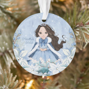 Snowy Winter Black Hair Princess  Ornament