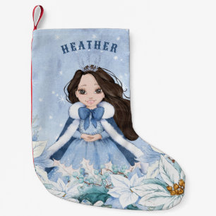 Snowy Winter Black Haired Princess Small Christmas Stocking