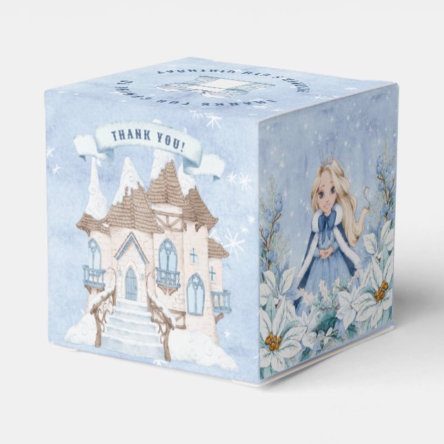 Snowy Winter Blonde Princess Birthday Favor Box (Back Side)