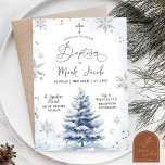 Snowy Winter Blue Boy Christmas Baptism Day  Invitation<br><div class="desc">Winter Water Baptism Blue Boy Invitation,  Silver Snowflakes Forest Holiday Baptism Invite,  Christmas Tree Christening Baptism Day</div>