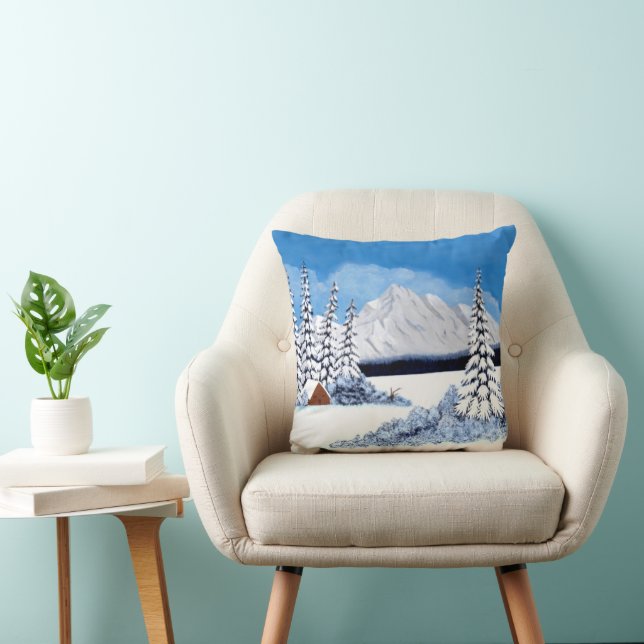Snowy Winter Bright Throw Pillow (Chair)