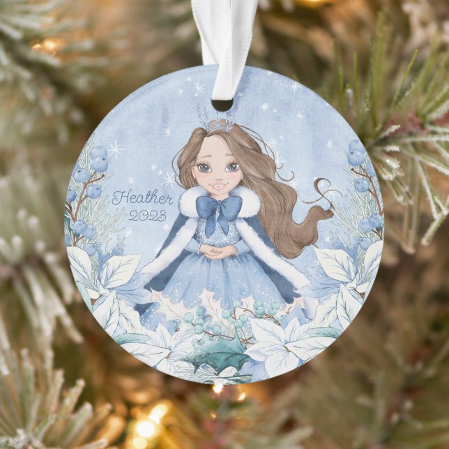 Snowy Winter Brunette Princess  Ornament (Tree)