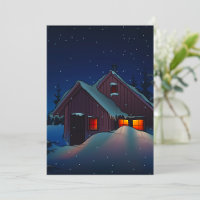 Snowy Winter Cabin Night Scene