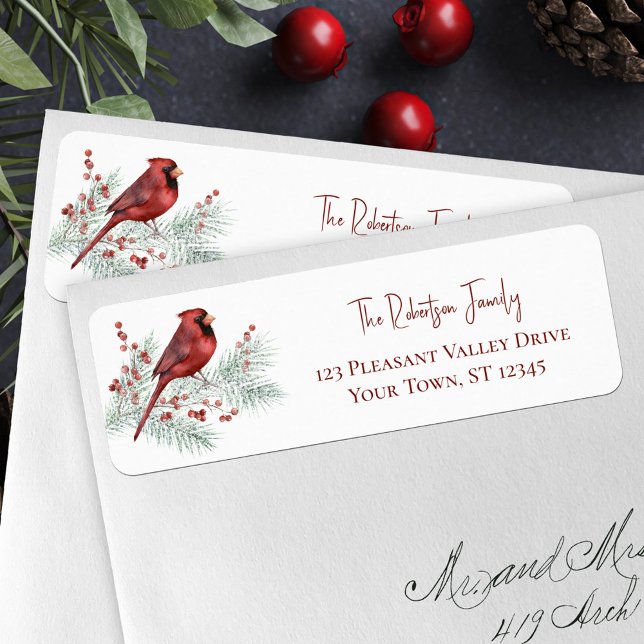 Snowy Winter Cardinal Christmas Return Address (Creator Uploaded)