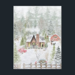 Snowy Winter Christmas Cabin Scene Postcard<br><div class="desc">Our Christmas Designs are unique and full of holiday spirit. With a variety of choices,  there is something for everyone. Our watercolor Christmas designs are the perfect way to show your holiday cheer.</div>