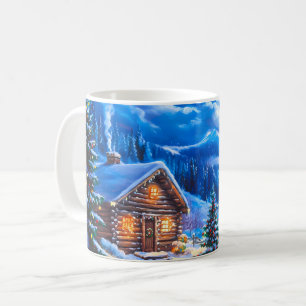 Snowy Winter Christmas Moon Night Cabin Coffee Mug
