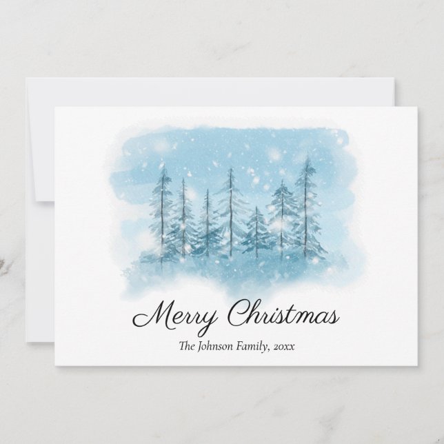 Snowy Winter Christmas Printed Holiday Card (Front)