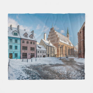 Snowy winter city center in Riga, Latvia Fleece Blanket