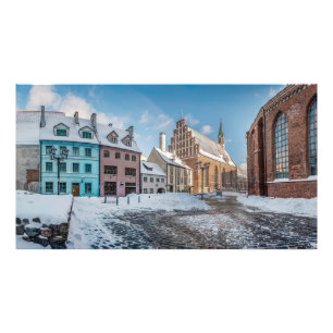 Snowy winter city center in Riga, Latvia Photo Print