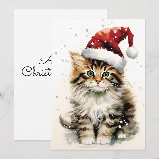 Snowy Winter day Cat Christmas Holiday Card (Front/Back)