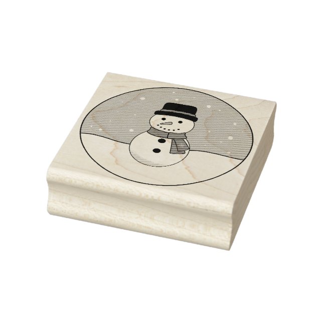 Snowy Winter Day Snowman  Rubber Stamp (Stamp)