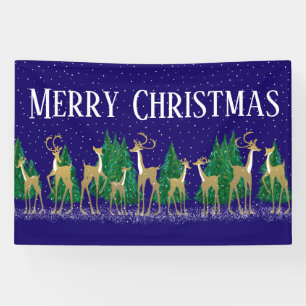 Snowy Winter Deer in Wooded Forest   Blue    Banner