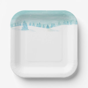Snowy Winter Forest Landscape With Spruce Trees Paper Plate