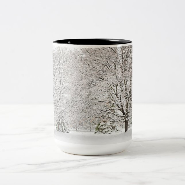Snowy Winter Forest Two-Tone Coffee Mug (Center)