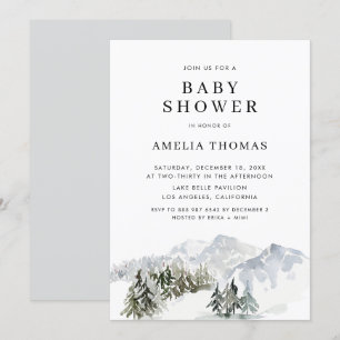 Snowy Winter Forest Woodland Baby Shower Invitation