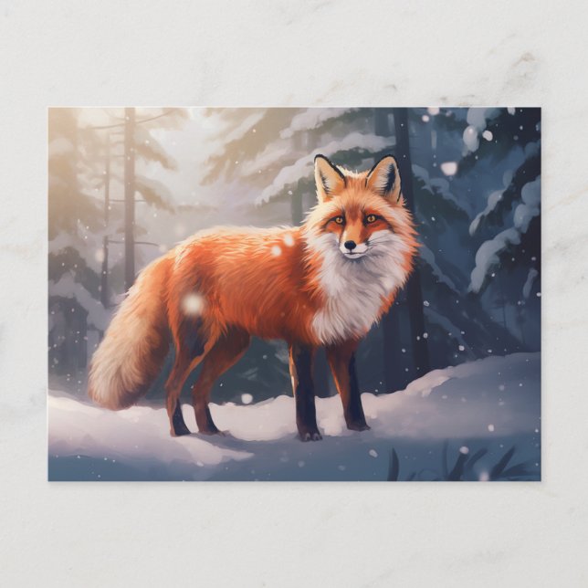 Snowy Winter Fox Postcard (Front)