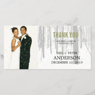 Snowy Winter Frosty Woods Wedding Photo Thank You Card