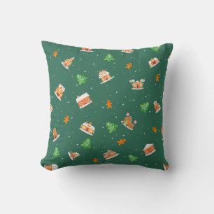 Snowy Winter Gingerbread House Cookies Throw Pillow