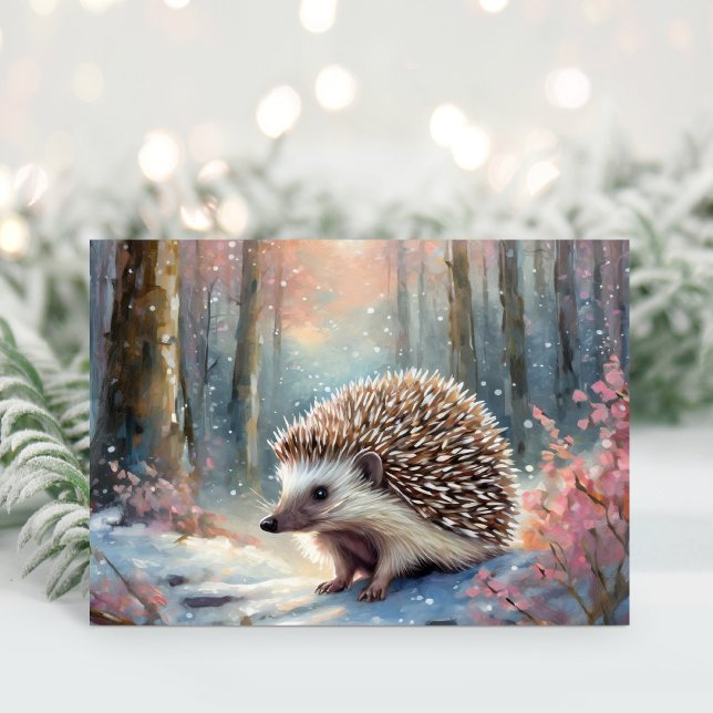 Snowy Winter Hedgehog Modern Art Card (Creator Uploaded)