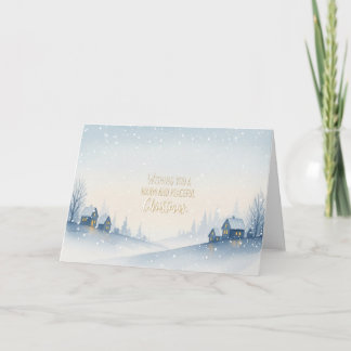 Snowy Winter Hillside Village with Warm Christmas  Holiday Card