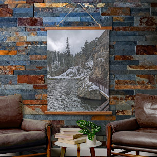 Snowy Winter Lake & Trees Landscape Hanging Tapestry
