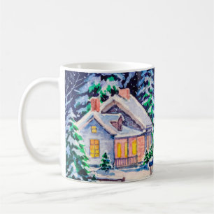 Snowy winter landscape. Country House. Christmas h Coffee Mug