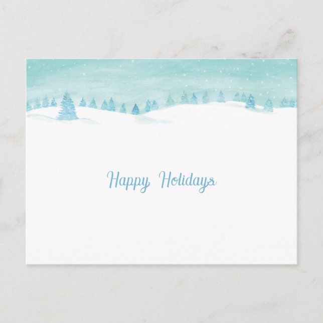 Snowy Winter Landscape With Spruce Trees Happy Holiday Postcard (Front)