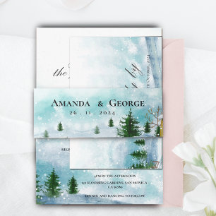 Snowy Winter Magic Blue Hues Snowflakes Wedding Invitation Belly Band