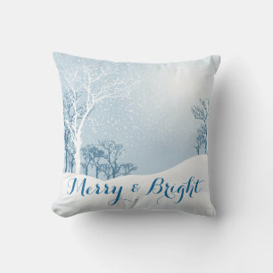 Snowy Winter Merry and Bright Throw Pillow