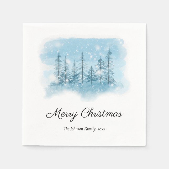Snowy Winter Merry Christmas Paper Napkins (Front)