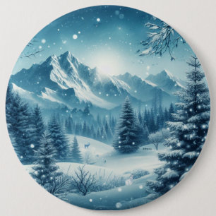 Snowy Winter Mountain 6 Inch Round Button