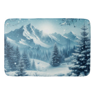 Snowy Winter Mountain Bath Mat