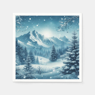 Snowy Winter Mountain Napkin