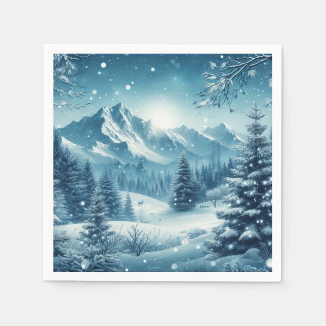 Snowy Winter Mountain Napkin (Front)