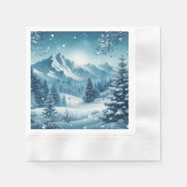 Snowy Winter Mountain Napkin (Front)